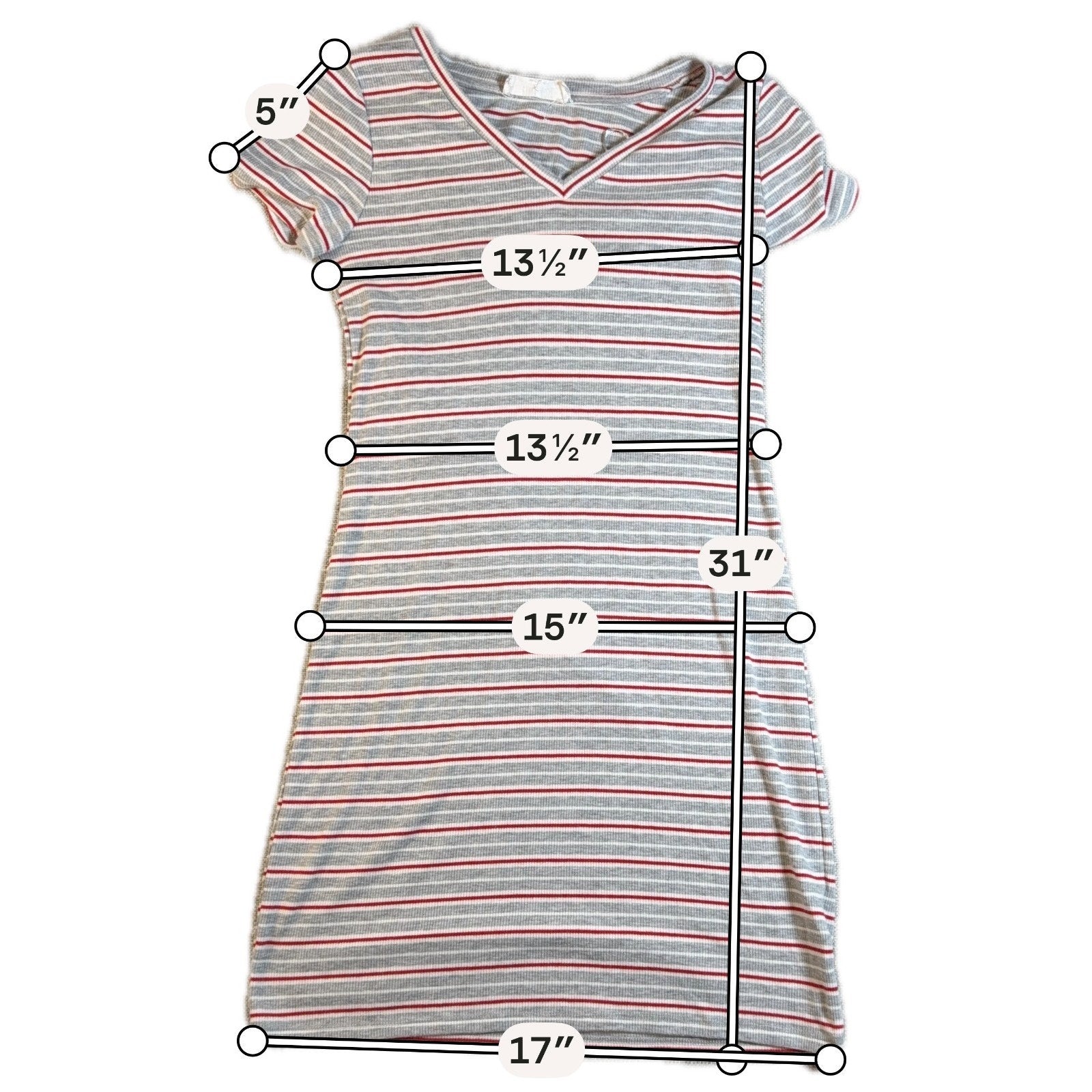 Pink Rose Striped Ribbed Mini Dress Gray Red White V Neck Short Sleeve Y2K