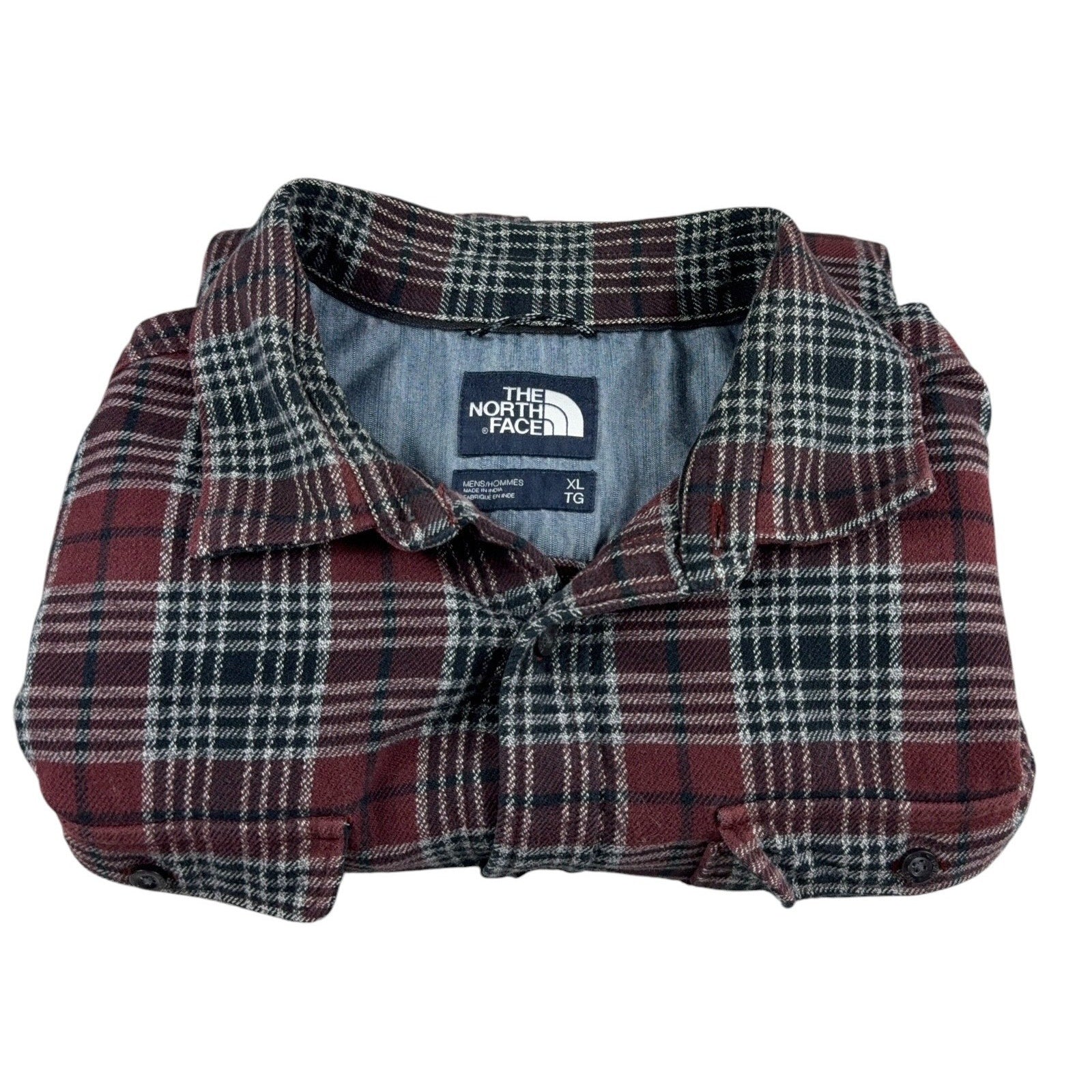 The North Face Men’s XL Plaid Flannel Shirt Burgundy Black Button Up Outdoor