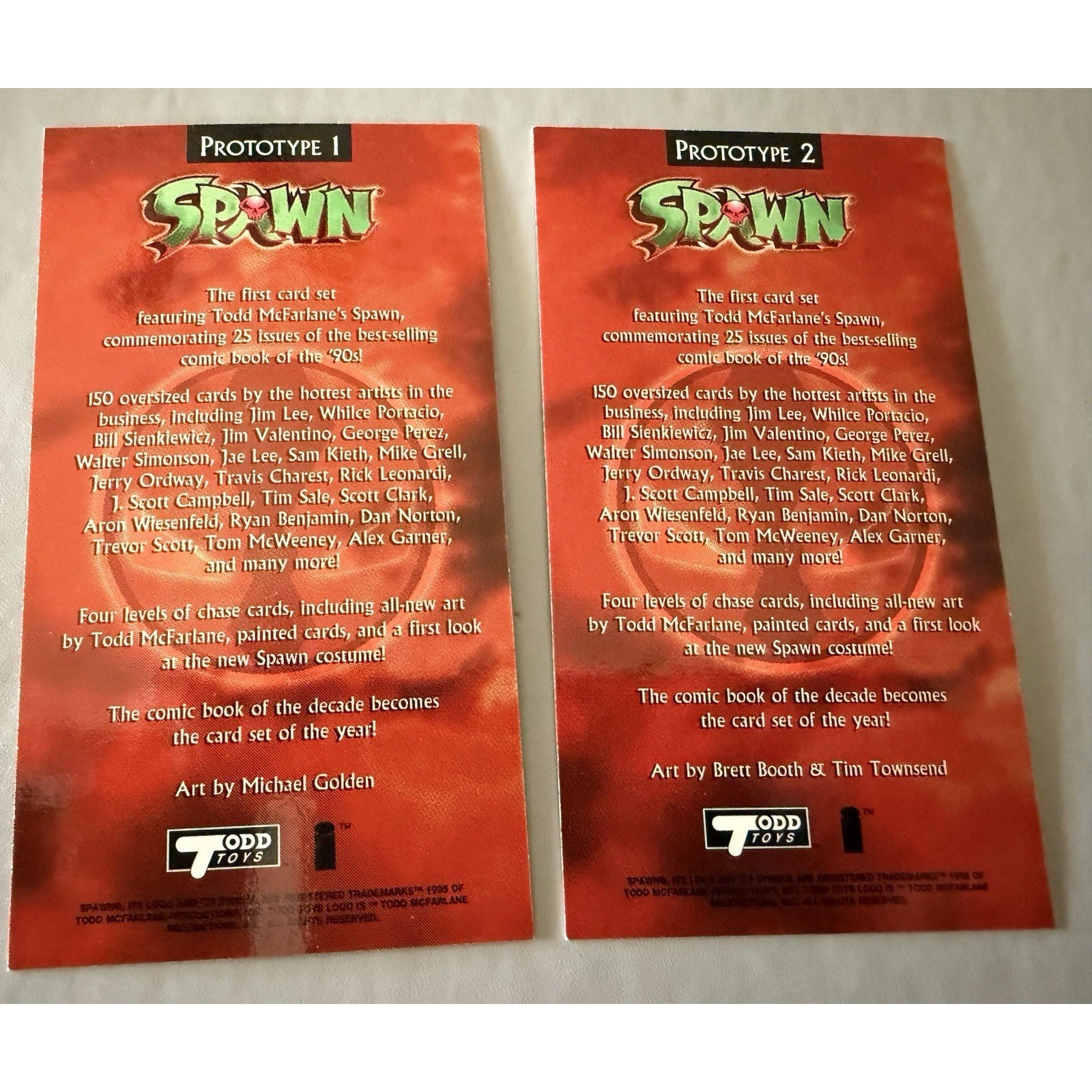 Spawn Prototype 1 &2 Trading Cards 1990s Odd Toys Todd McFarlane Promo Rare Pair
