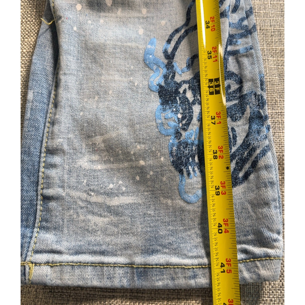Smoke Rise Jeans Mens 38x34 Graffiti Paint Splatter Distressed Stretch Denim