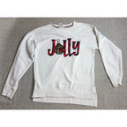 Royce Brand Jolly Christmas Sweatshirt Women L Plaid Leopard Applique Ivory