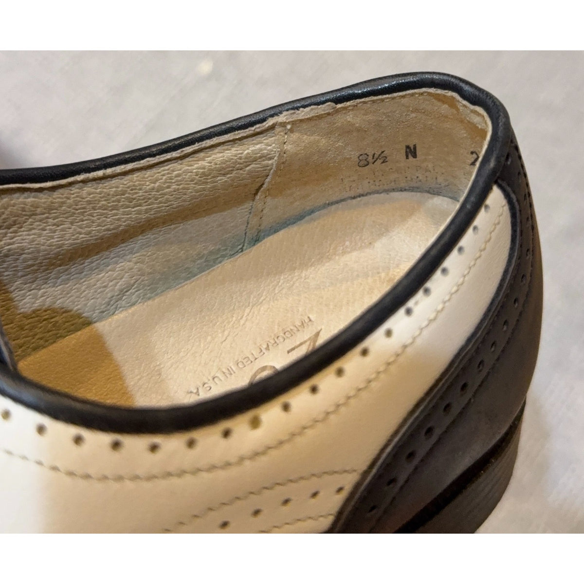 Vintage E-Z Step Golf Shoes 8.5 N Black White Leather Wingtip Made USA Brogue