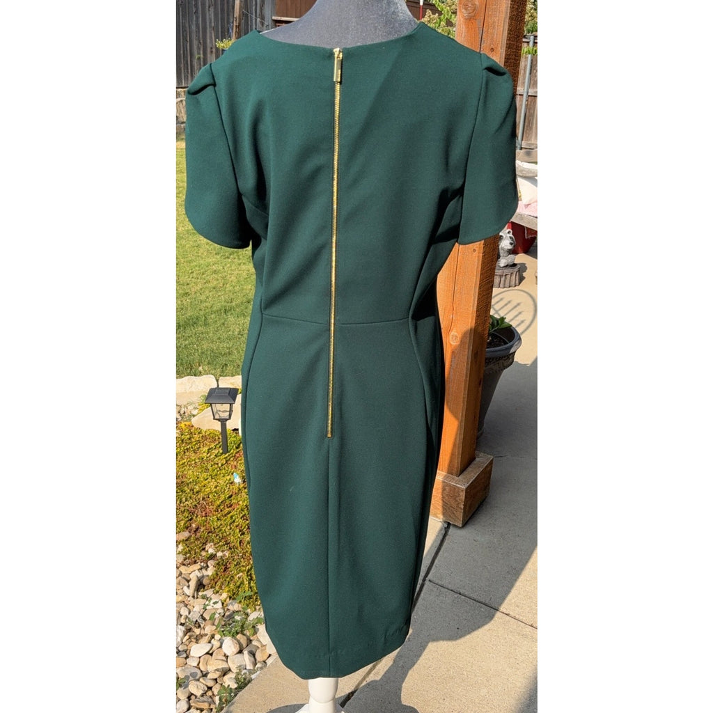 Calvin Klein Dress Womens 14 Green Tulip Sleeve Sheath Career Cocktail Midi