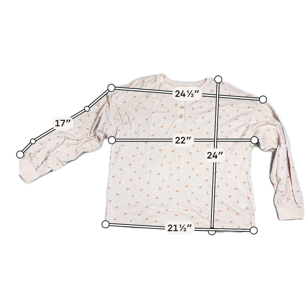 a.n.a Floral Henley Top Women's L Pink Long Sleeve 100% Cotton NWT