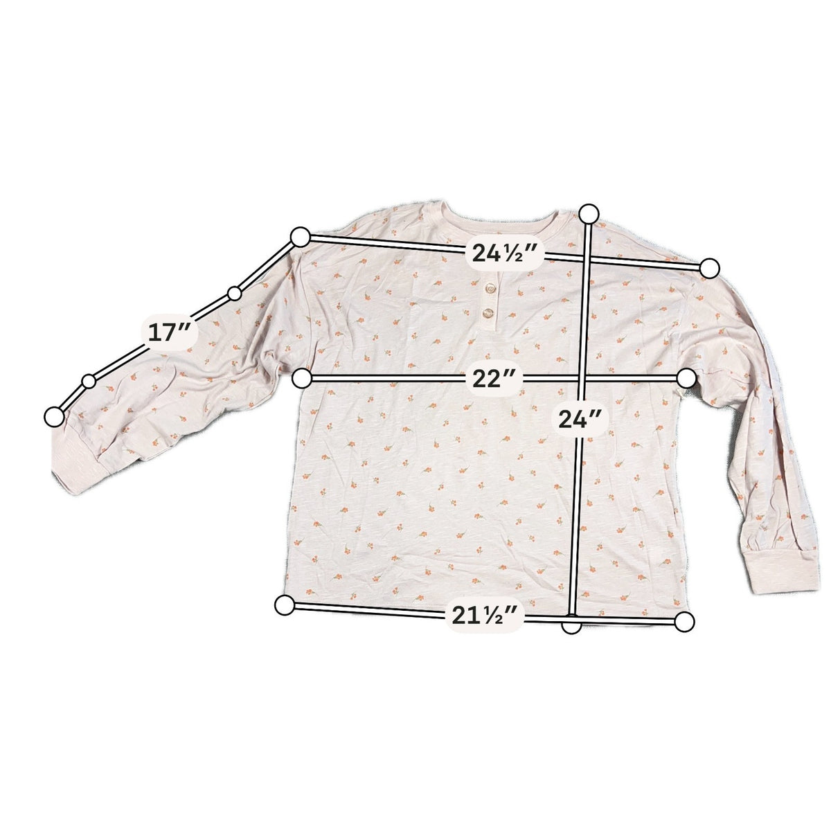 a.n.a Floral Henley Top Women's L Pink Long Sleeve 100% Cotton NWT