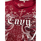 GUESS Envy T Shirt Mens XXL Burgundy Y2K Grunge Embroidered Graphic Tee