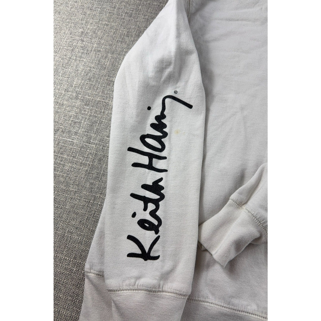 Keith Haring Hoodie Mens S White Dancing Figures Pop Art Pullover Sweatshirt