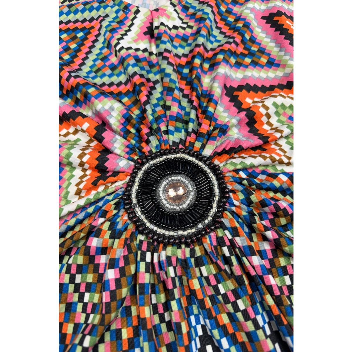 Lennie for Nina Leonard Dress Medium Chevron Beaded V Neck Sleeveless Stretch