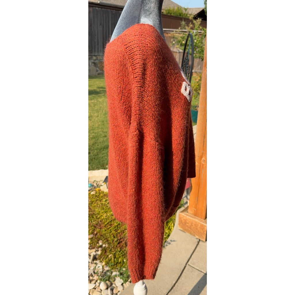 Boheme Made in Italy Sweater Womens Rust Orange Rhinestone Star Oversized Knit