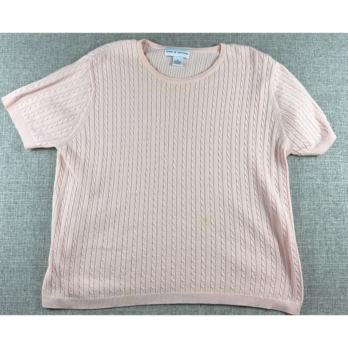 Croft & Barrow Womens XL Pink Cable Knit Short Sleeve Sweater Top Cotton