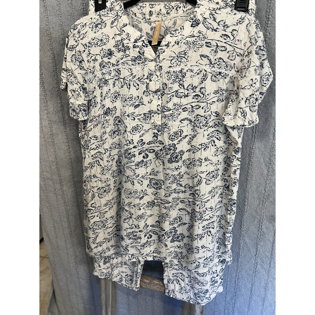 Sweet Dreams Womens 2 Piece Pajama Set Floral Lounge Sleepwear Cream Blue Size L