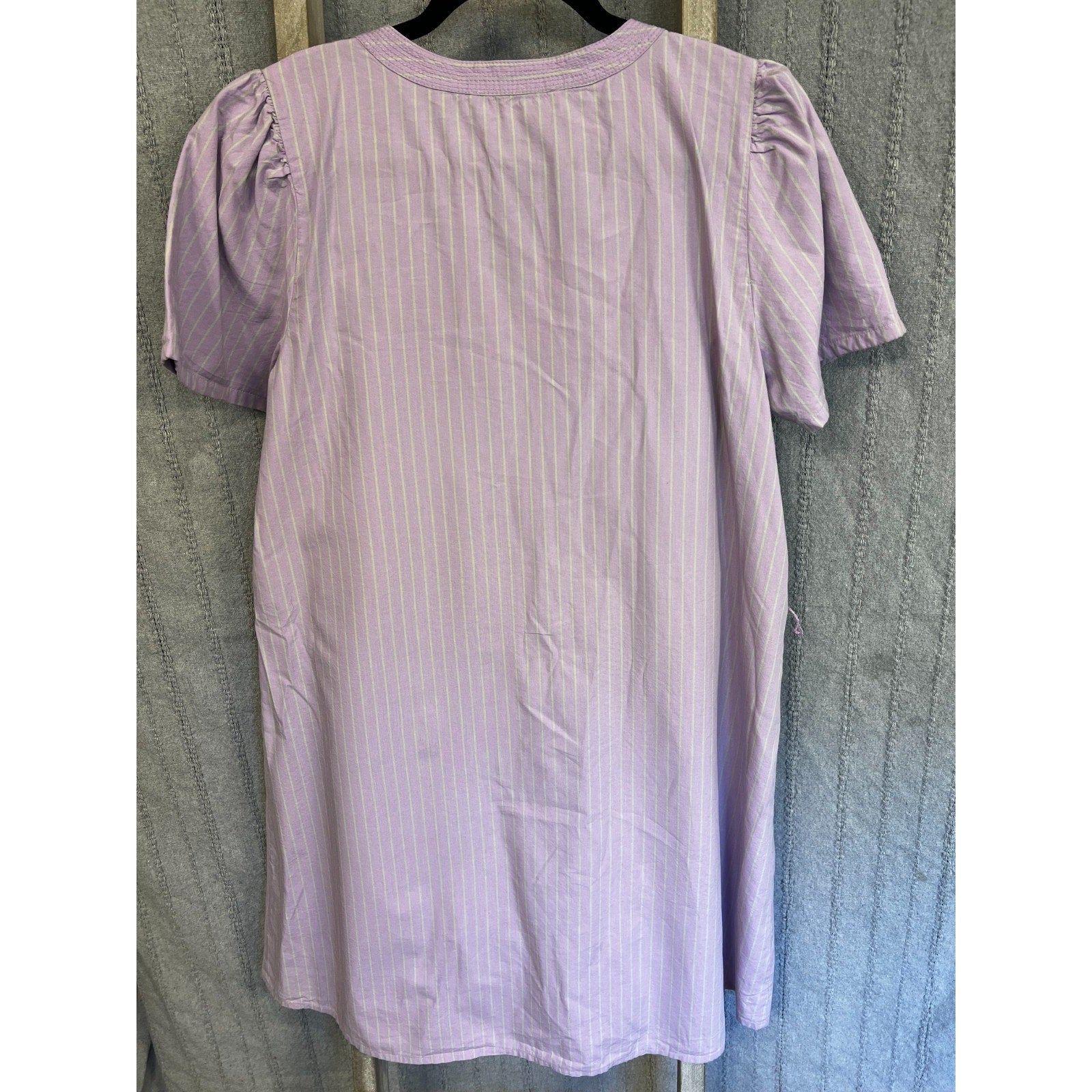 LOFT Womens M Cottagecore Lavender Striped Shirt Dress Belted Puff Sleeve M