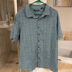 Perry Ellis 2XL Mens Stretch Short Sleeve Button Front Shirt Floral Green