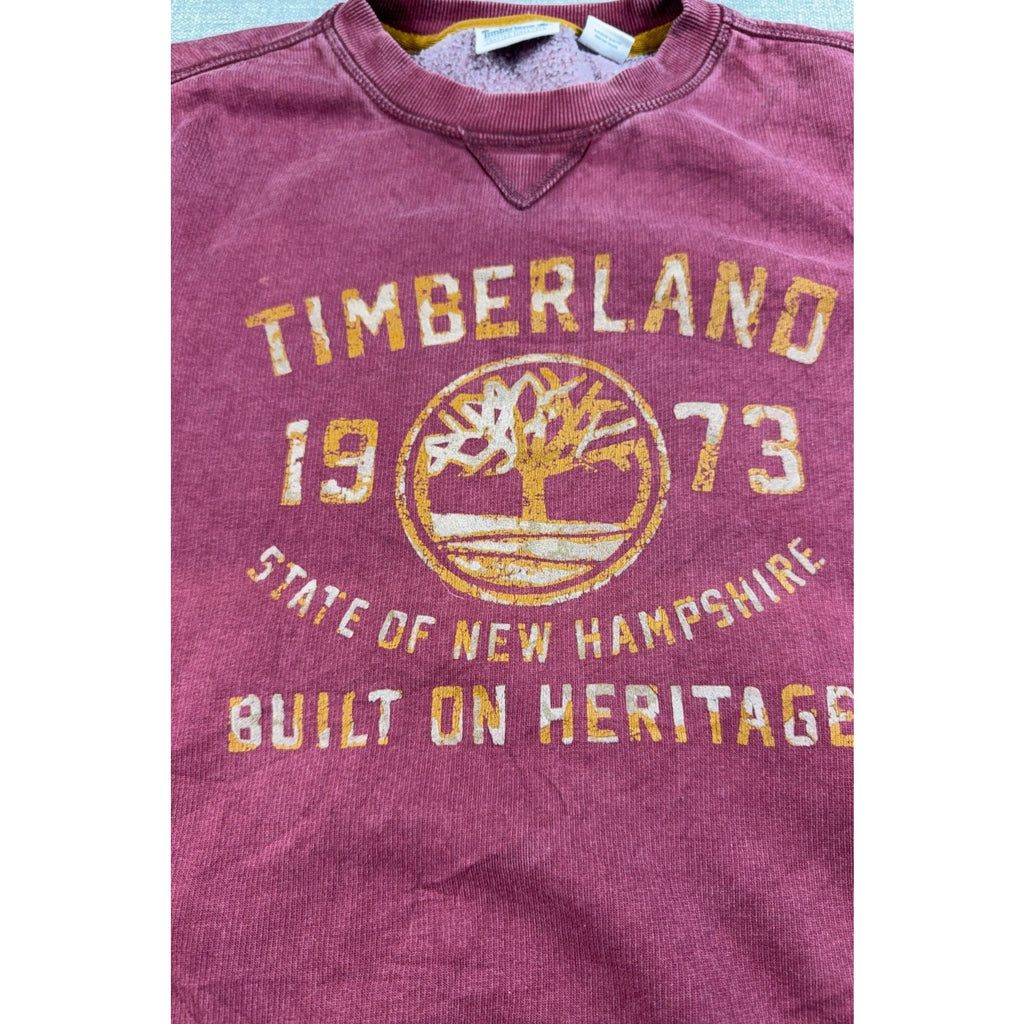 Timberland Sweatshirt Mens L Burgundy 1973 Built On Heritage Graphic Crewneck