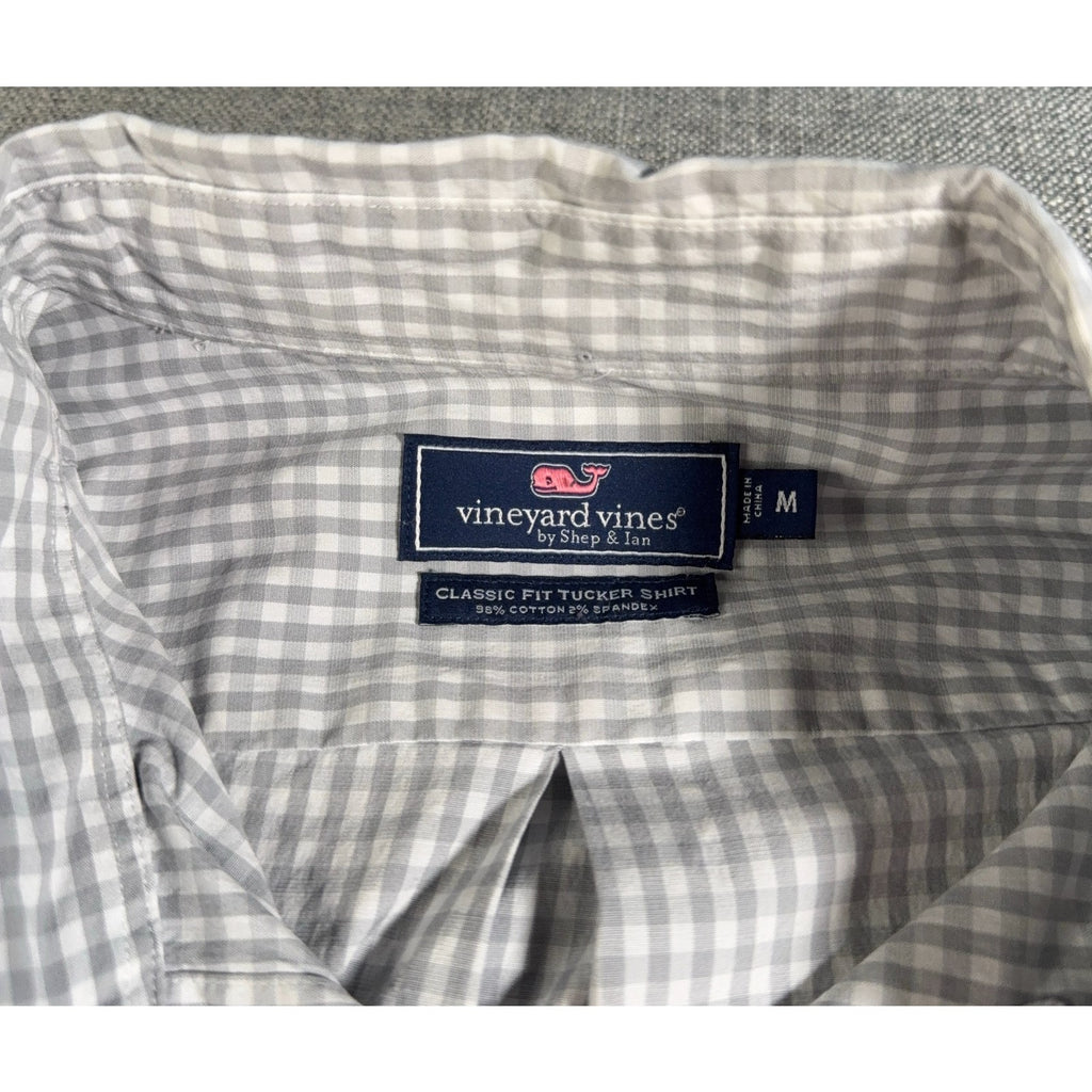 Vineyard Vines Classic Fit Tucker Shirt Mens Medium Gray Gingham Cotton Stretch