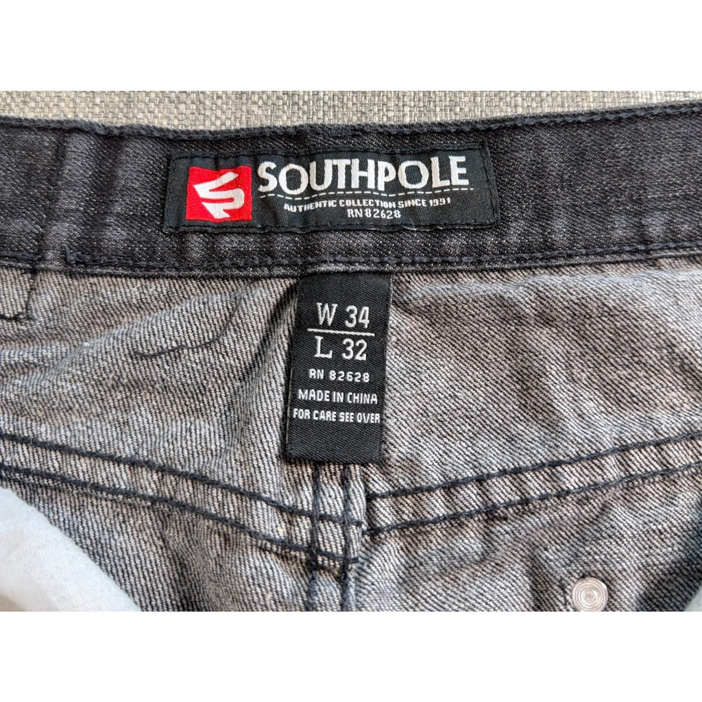 Southpole Jeans Mens 34x32 Black Denim Y2K Streetwear Relaxed Straight Fit 2000s