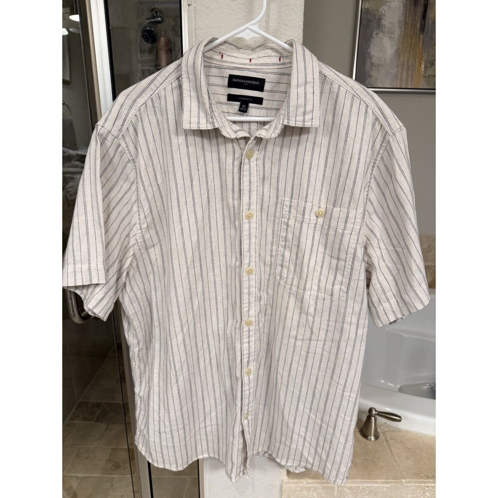 Banana Republic XL Indigo Stripe Shirt 100% Cotton Short Sleeve Casual Beach