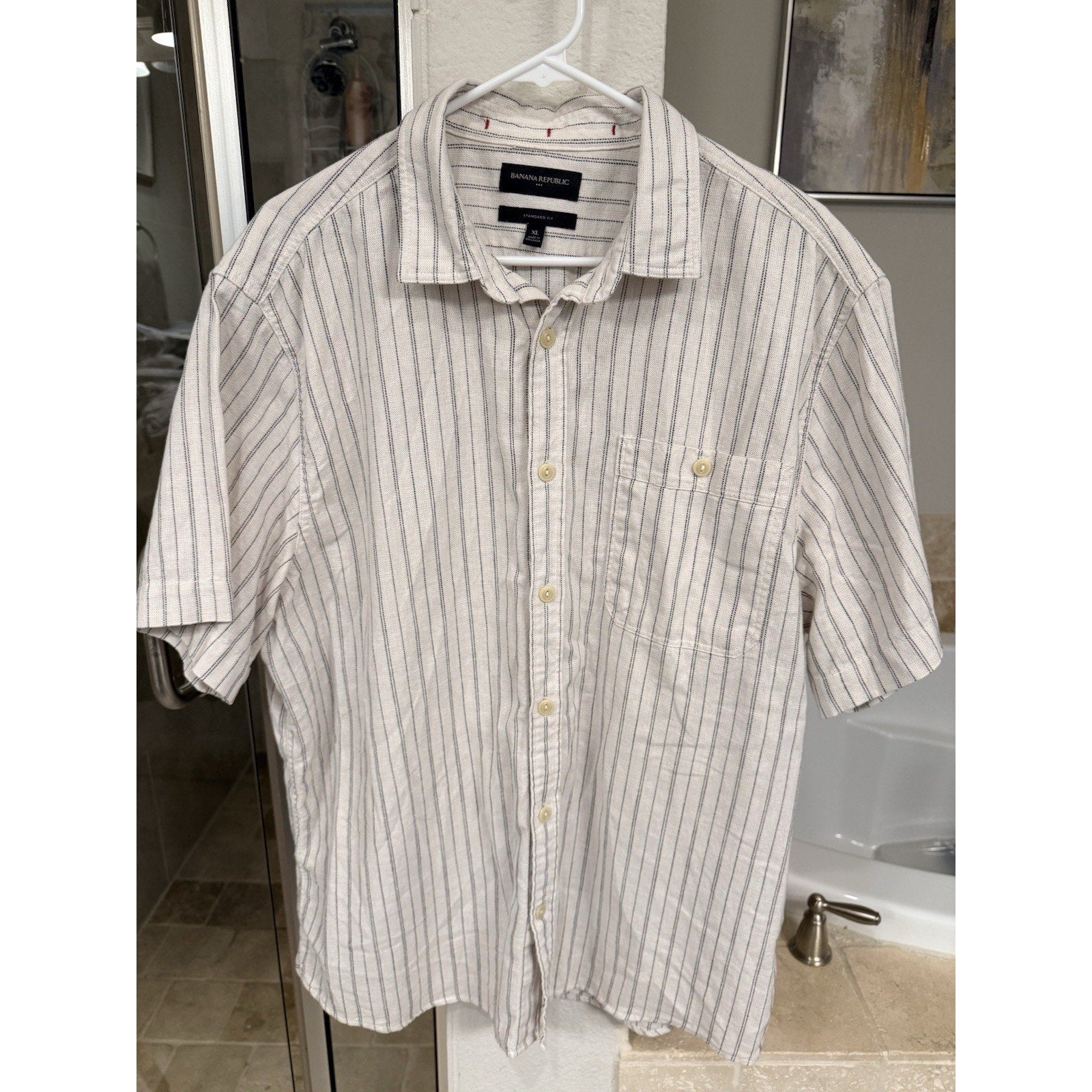 Banana Republic XL Indigo Stripe Shirt 100% Cotton Short Sleeve Casual Beach