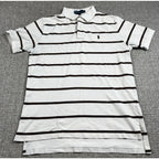 Polo Ralph Lauren Mens L White Brown Striped Pony Logo Cotton Polo Shirt