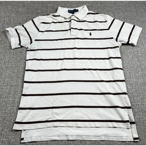 Polo Ralph Lauren Mens L White Brown Striped Pony Logo Cotton Polo Shirt