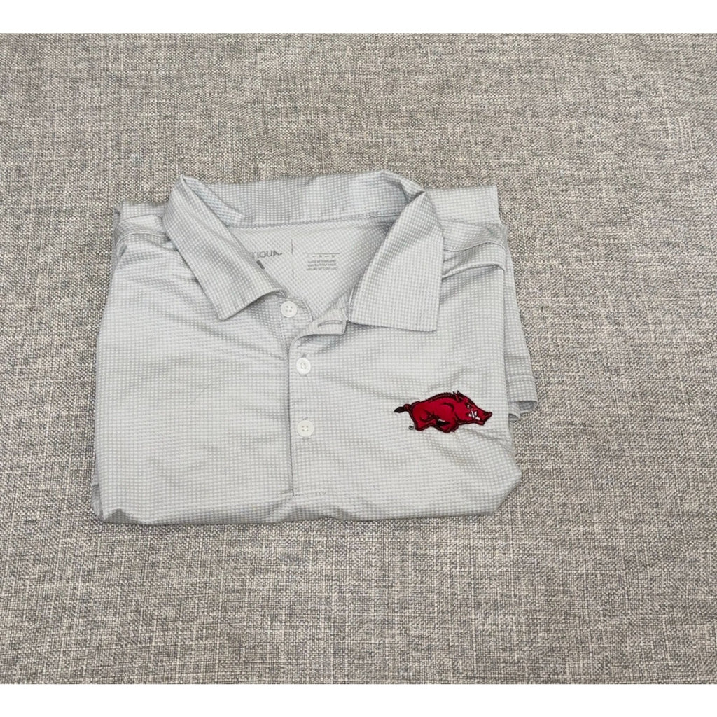 Arkansas Razorbacks Antigua Polo Shirt Mens L Gray Golf Performance NCAA Hogs