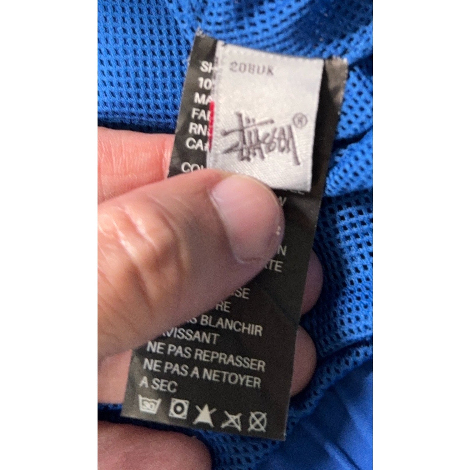 Stussy Authentic Gear Windbreaker Jacket Mens XL Blue Neon Yellow Quarter Zip