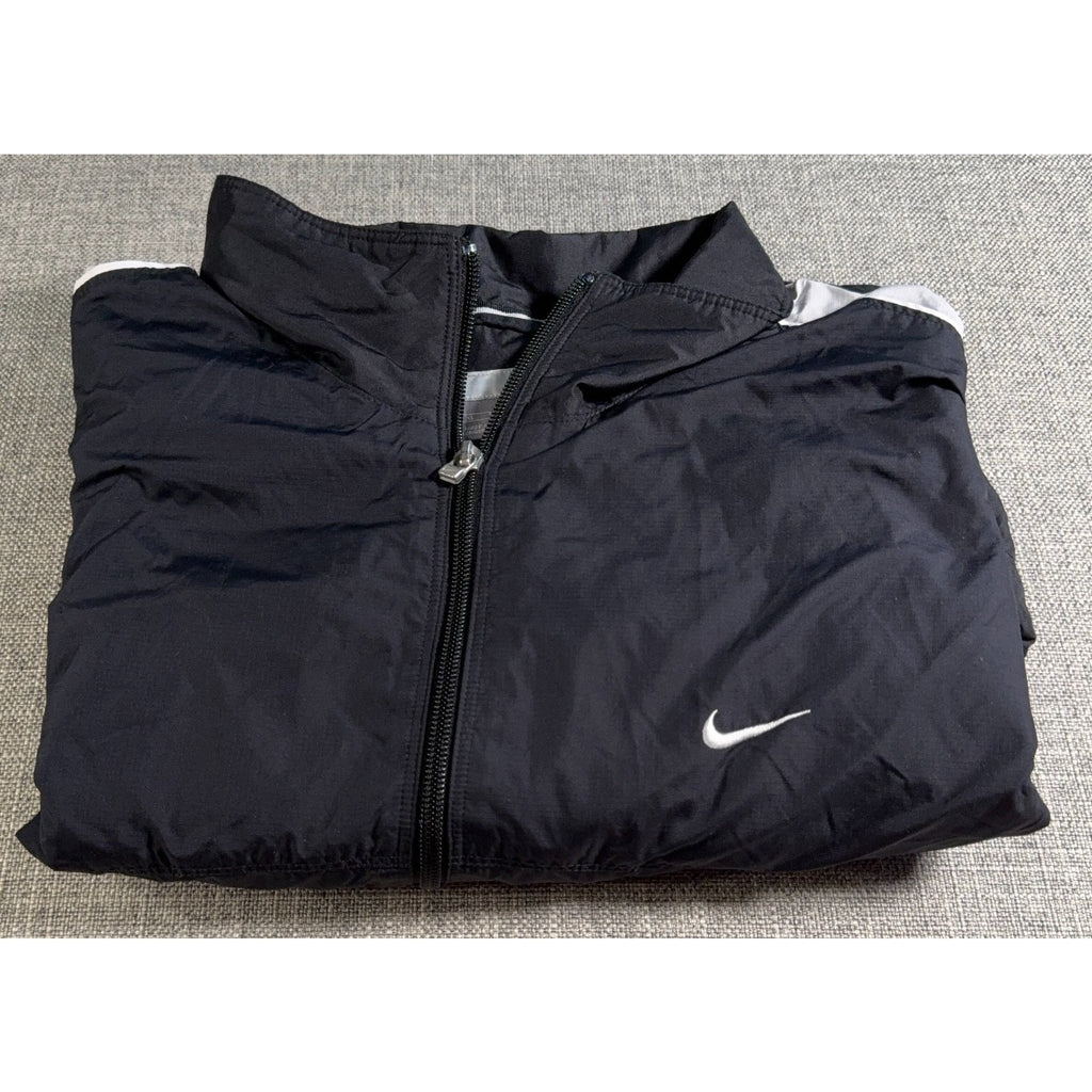Nike Windbreaker Jacket Mens Large Black Gray White Full Zip Lightweight Lined