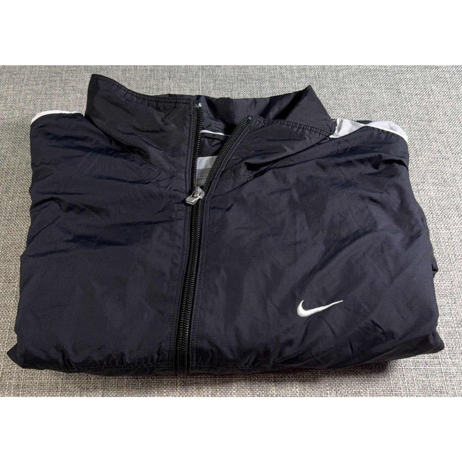 Nike Windbreaker Jacket Mens Large Black Gray White Full Zip Lightweight Lined