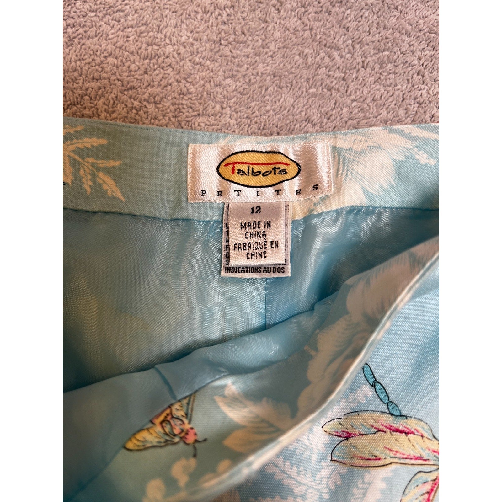 Cottagecore Talbots Petites Pants Womens 12P Blue Butterfly Floral Cotton Capri