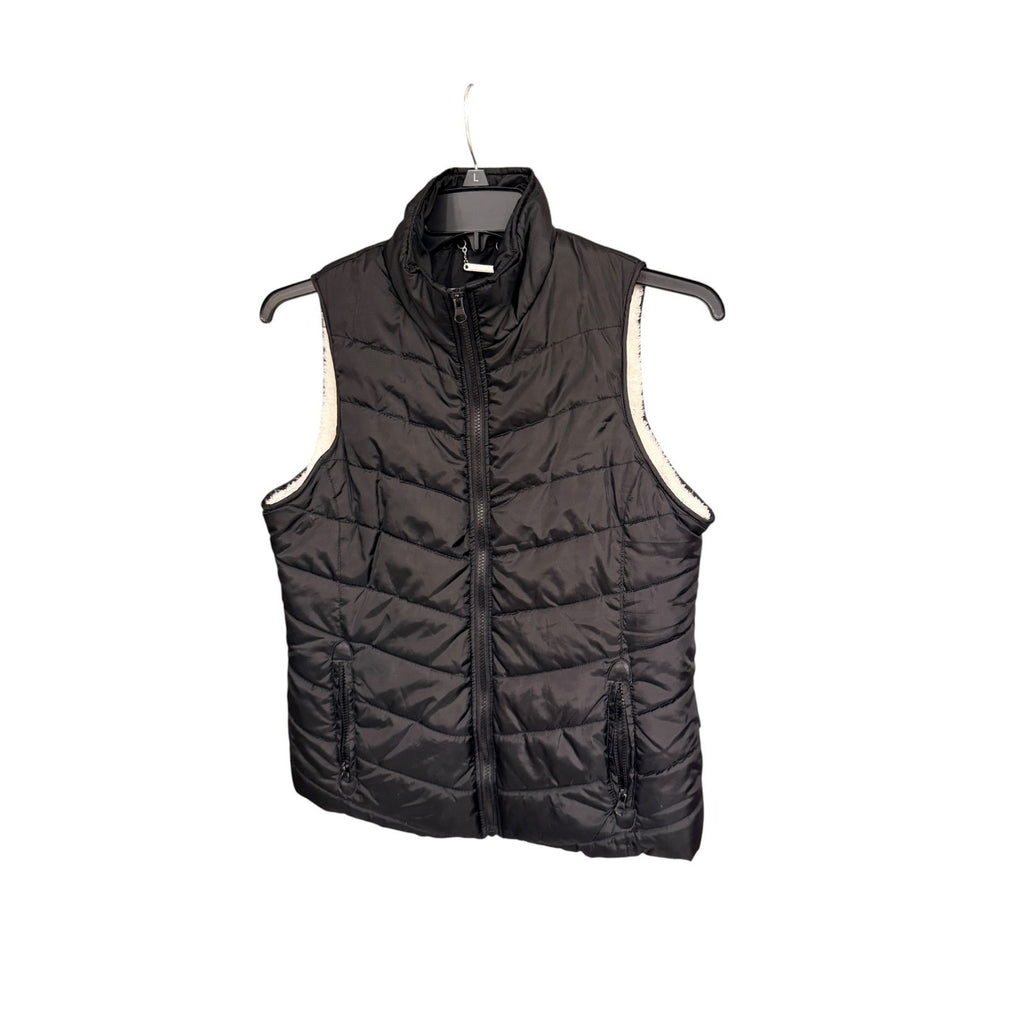 Indigo Saints Puffer Vest Womens M Black White Trim Full Zip Quilted