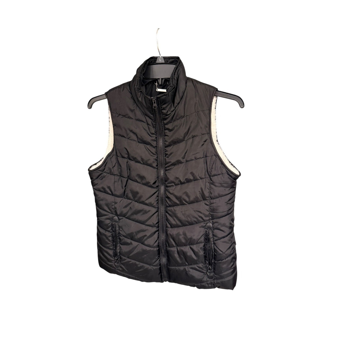 Indigo Saints Puffer Vest Womens M Black White Trim Full Zip Quilted