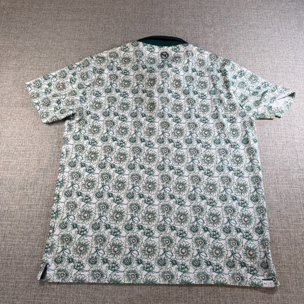 PUMA Golf Pique Heirloom Polo Men’s L White Green Floral Performance Shirt