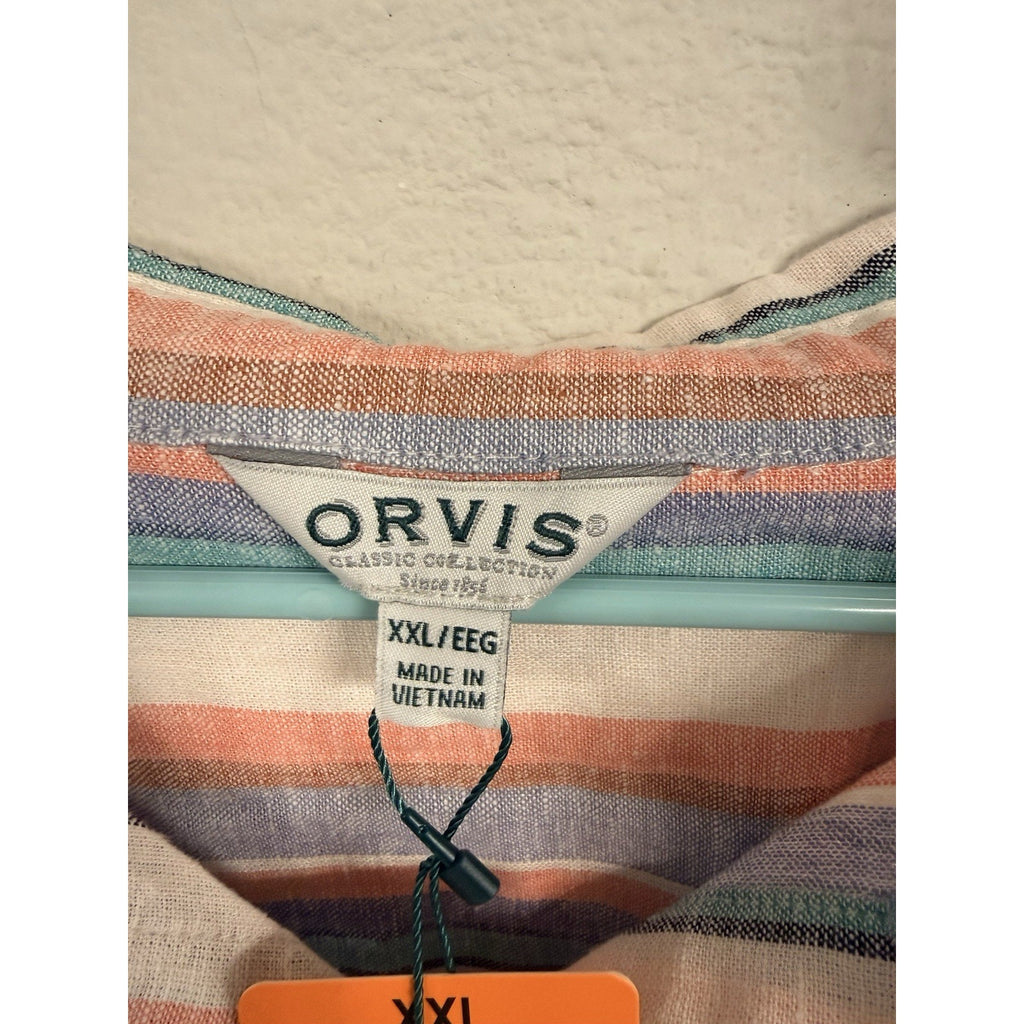 Orvis Womens XXL Linen Blend Striped Button Up Shirt Coastal Lightweight Top NWT