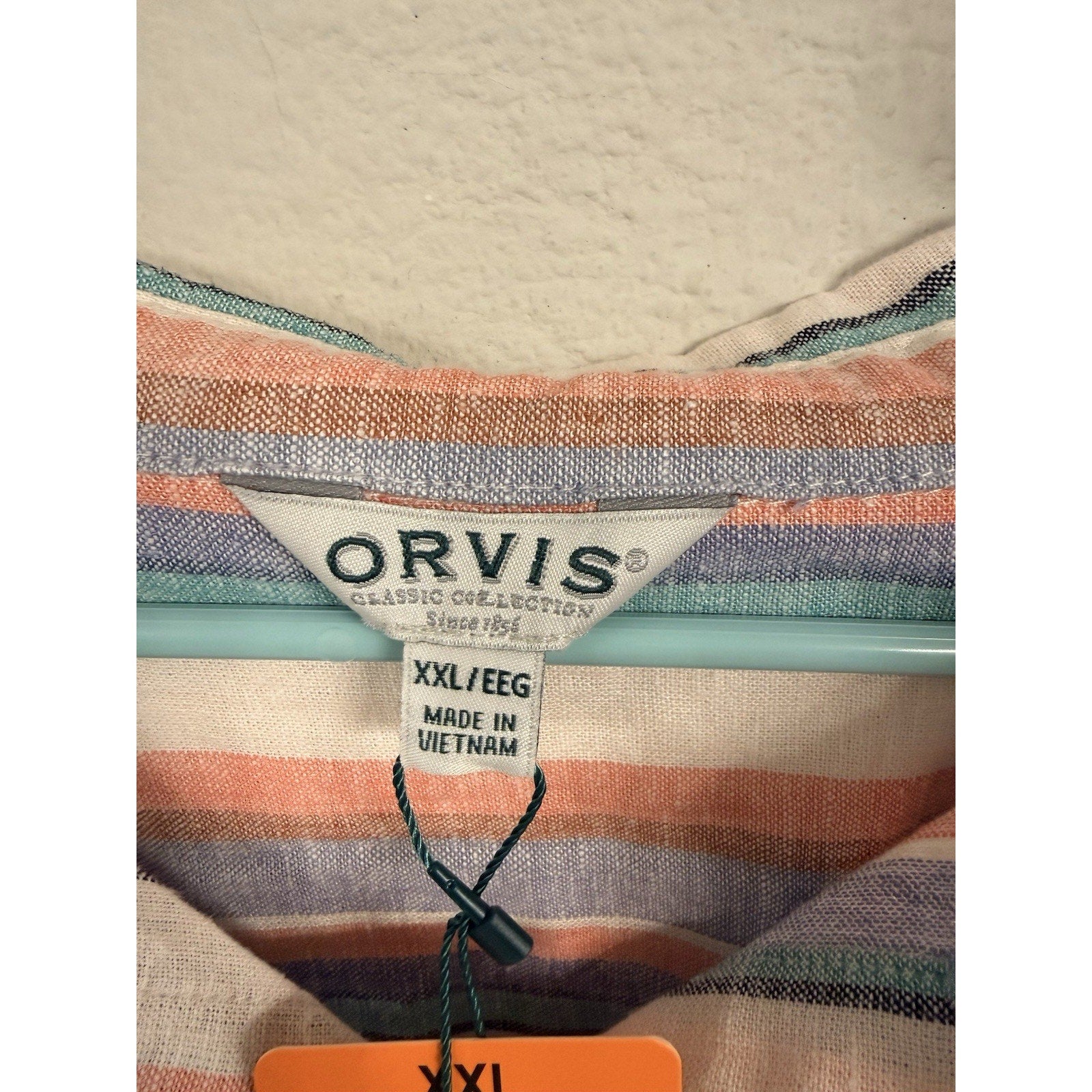 Orvis Womens XXL Linen Blend Striped Button Up Shirt Coastal Lightweight Top NWT