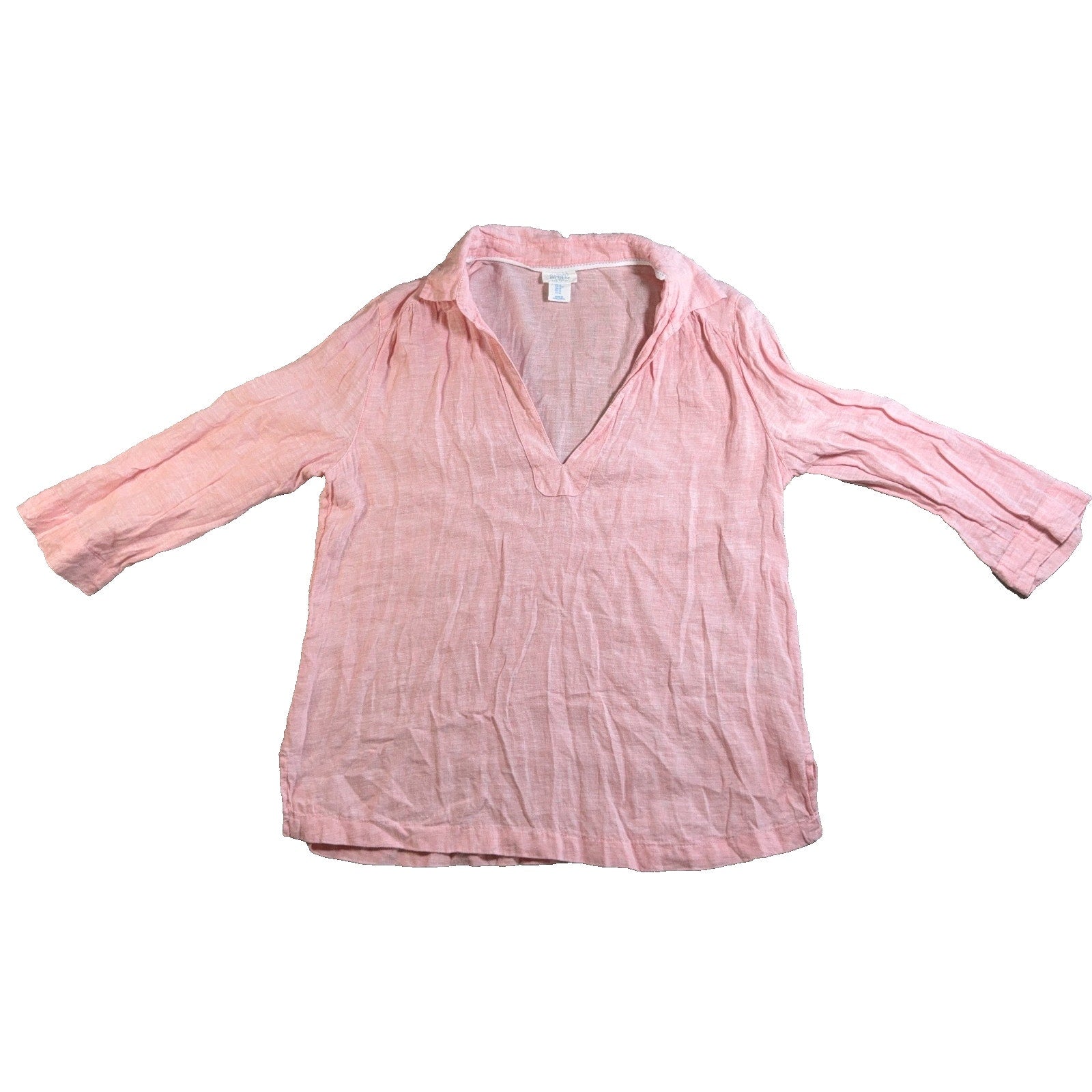 Sigrid Olsen Linen Tunic Blouse Women M Pink Popover Collared Lagenlook Top