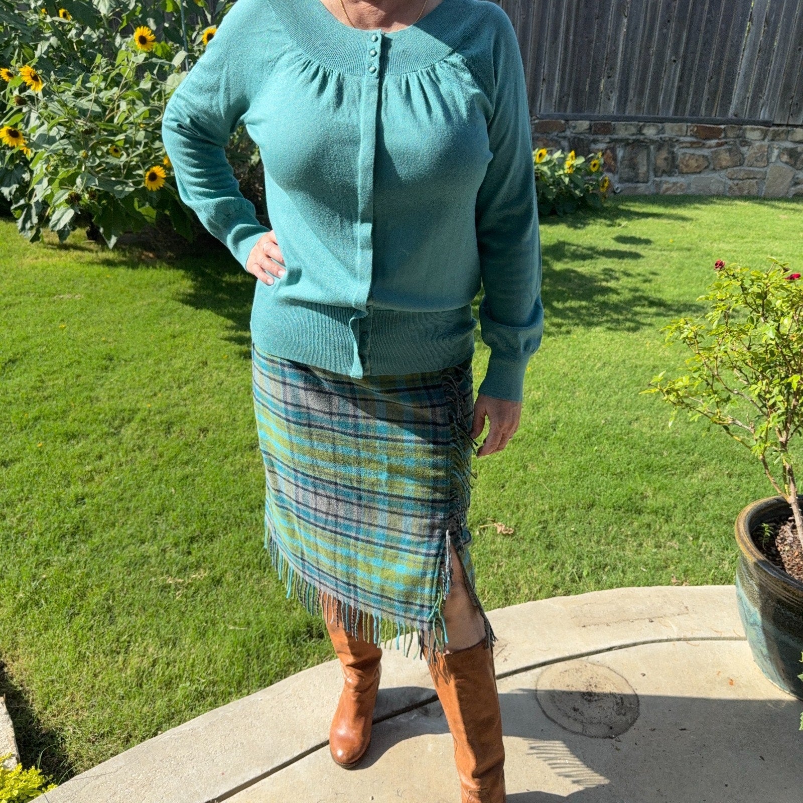 Pendleton Women Large Teal Silk Cashmere Blend Cardigan Sweater Button Front