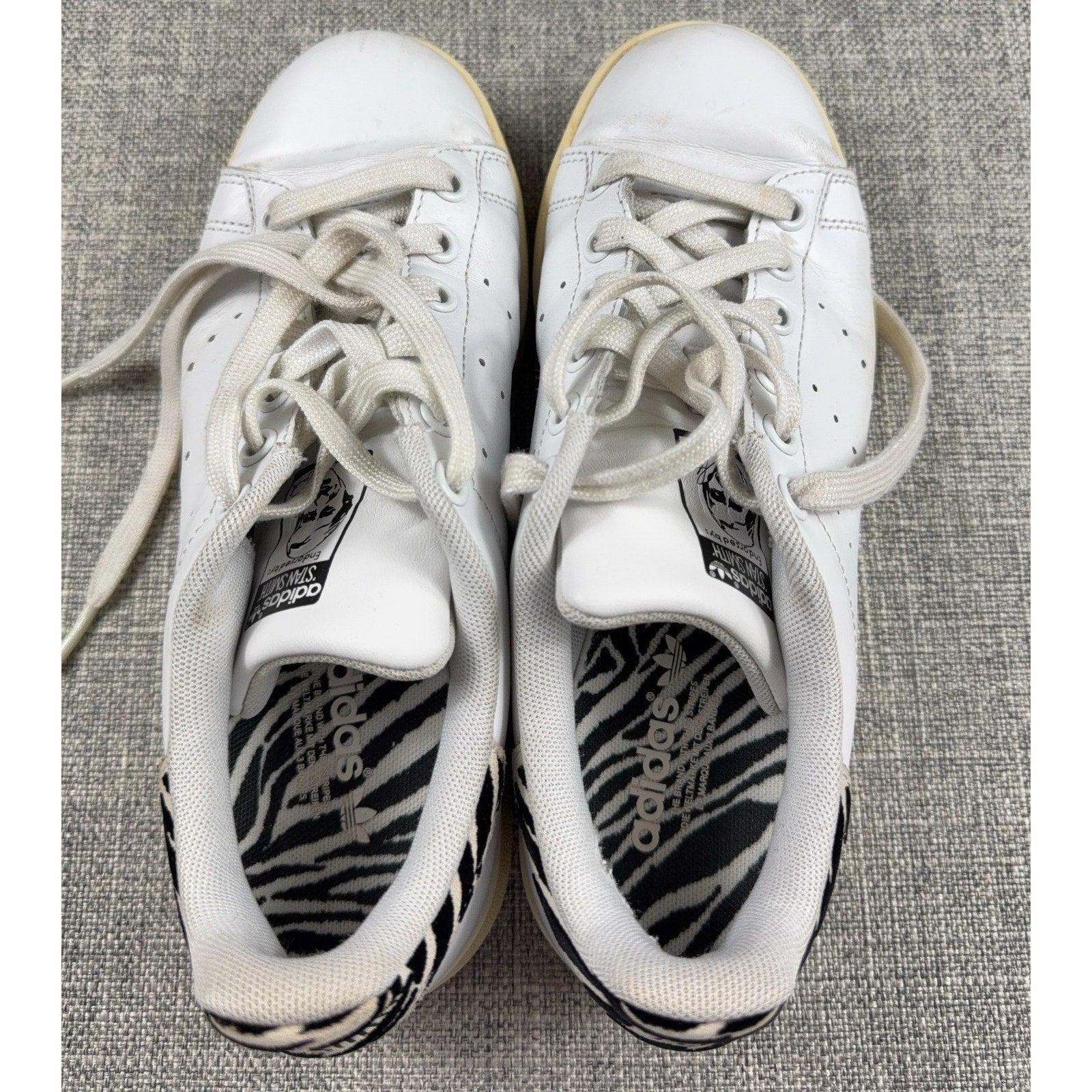 adidas Stan Smith White Zebra Women’s 6 Leather Sneakers B26590 Animal Print