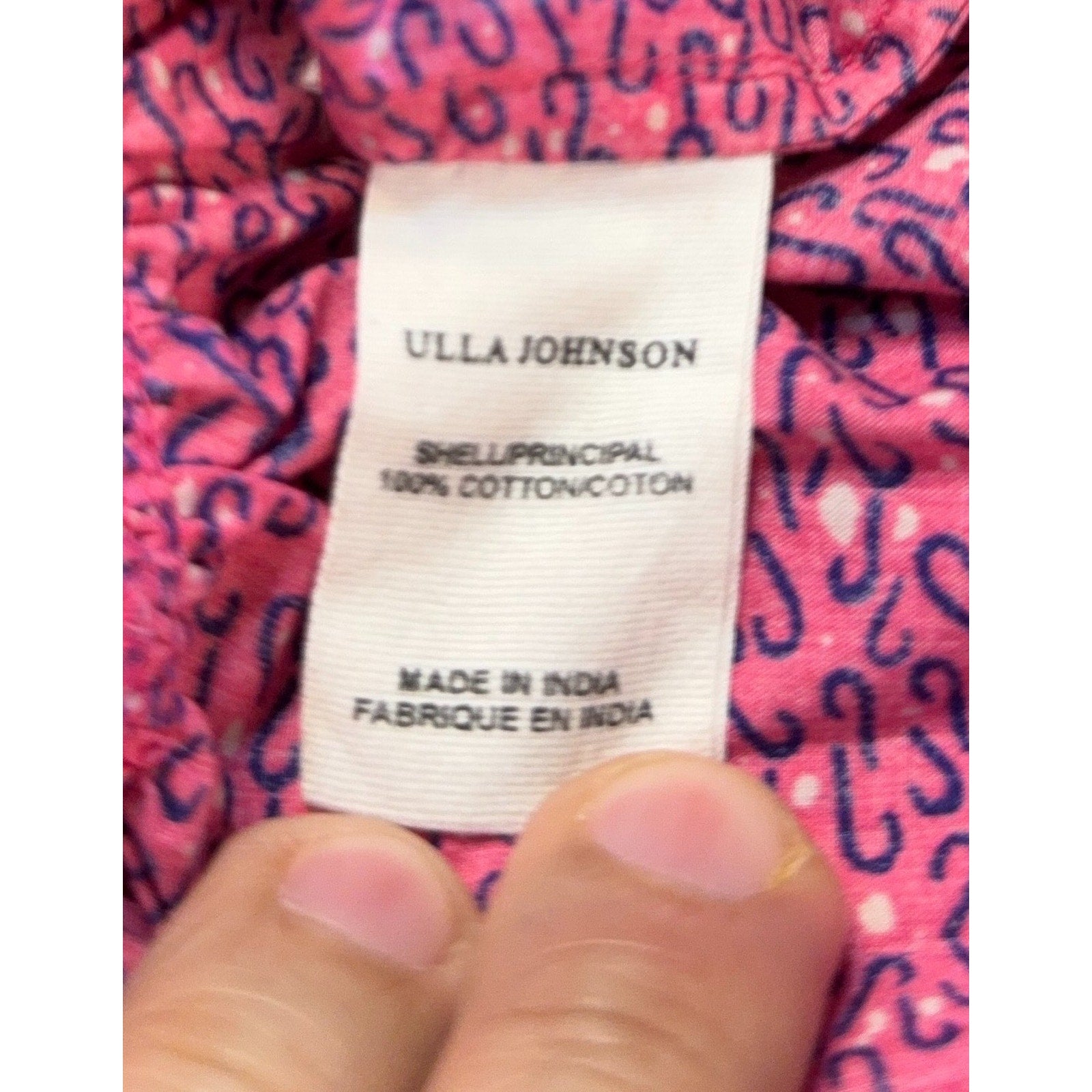 Ulla Johnson Cotton Maxi Dress Pink Navy Puff Sleeve Smocked Boho Size Unmarked