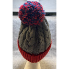 FC Barcelona Official Cable Knit Pom Beanie Hat Gray Red FCB Soccer Adult OS