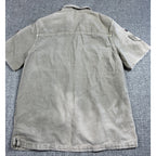 Zara Man Military Patch Shirt Mens S Distressed Khaki Relaxed Fit Utility