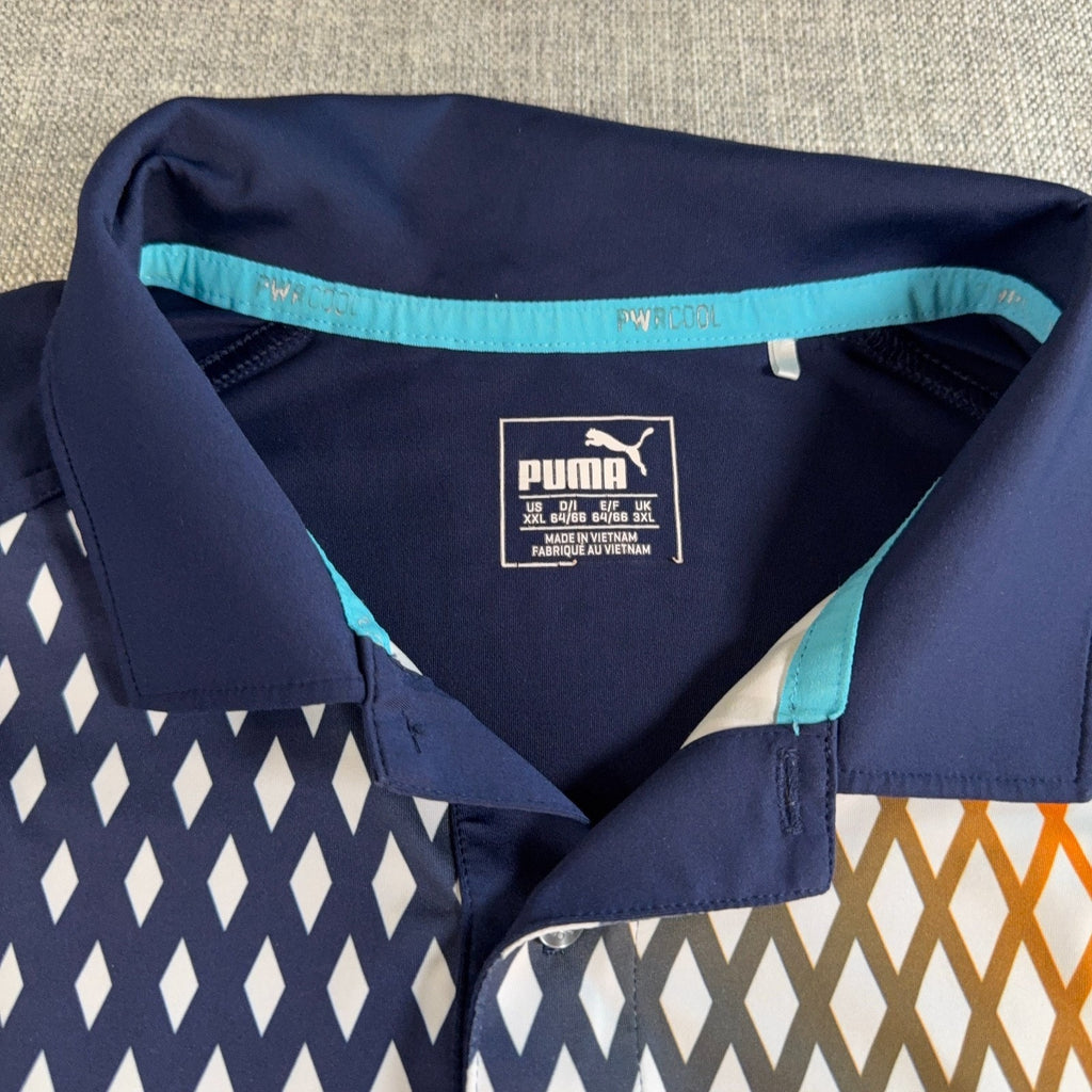 Puma Golf PWRCOOL Polo Men XXL Navy Geometric Orange DryCell Performance