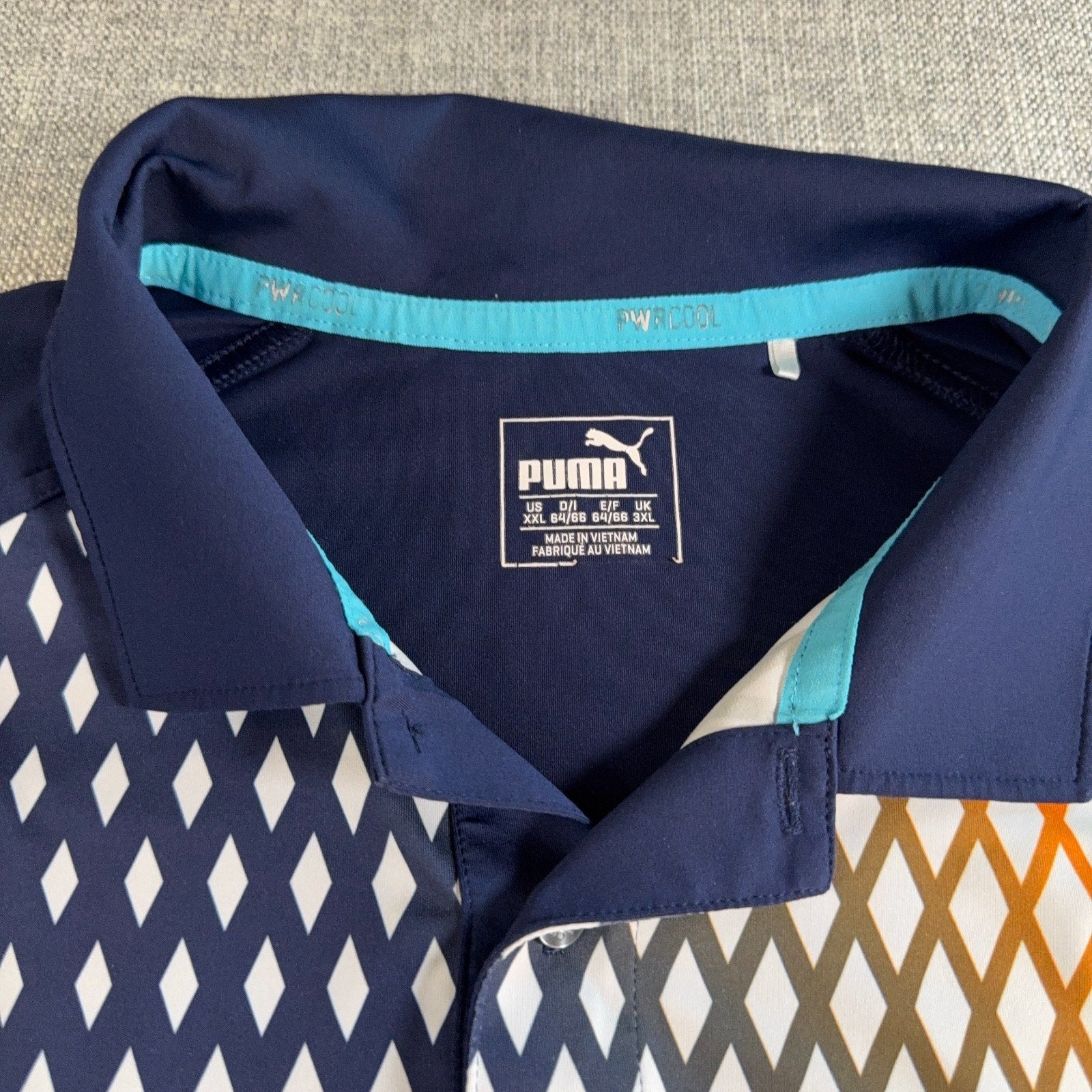 Puma Golf PWRCOOL Polo Men XXL Navy Geometric Orange DryCell Performance