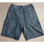 Mens XL 34 Baggy Denim Cargo Jorts Y2K Skater Carpenter Utility Shorts