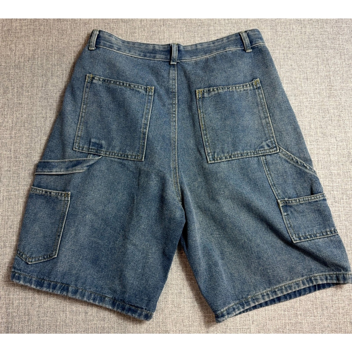 Mens XL 34 Baggy Denim Cargo Jorts Y2K Skater Carpenter Utility Shorts