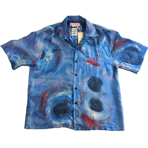 Marni Buchi Blu Habotai Silk Bowling Shirt Men’s 50 Blue NWT Made Italy