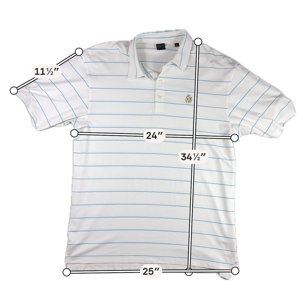Dunning Golf Polo Shirt Mens XXL White Blue Stripe Stretch Performance SV Logo