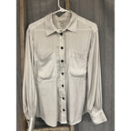 Banana Republic Womens L Gray Satin Button Shirt Long Sleeve Office Minimalist
