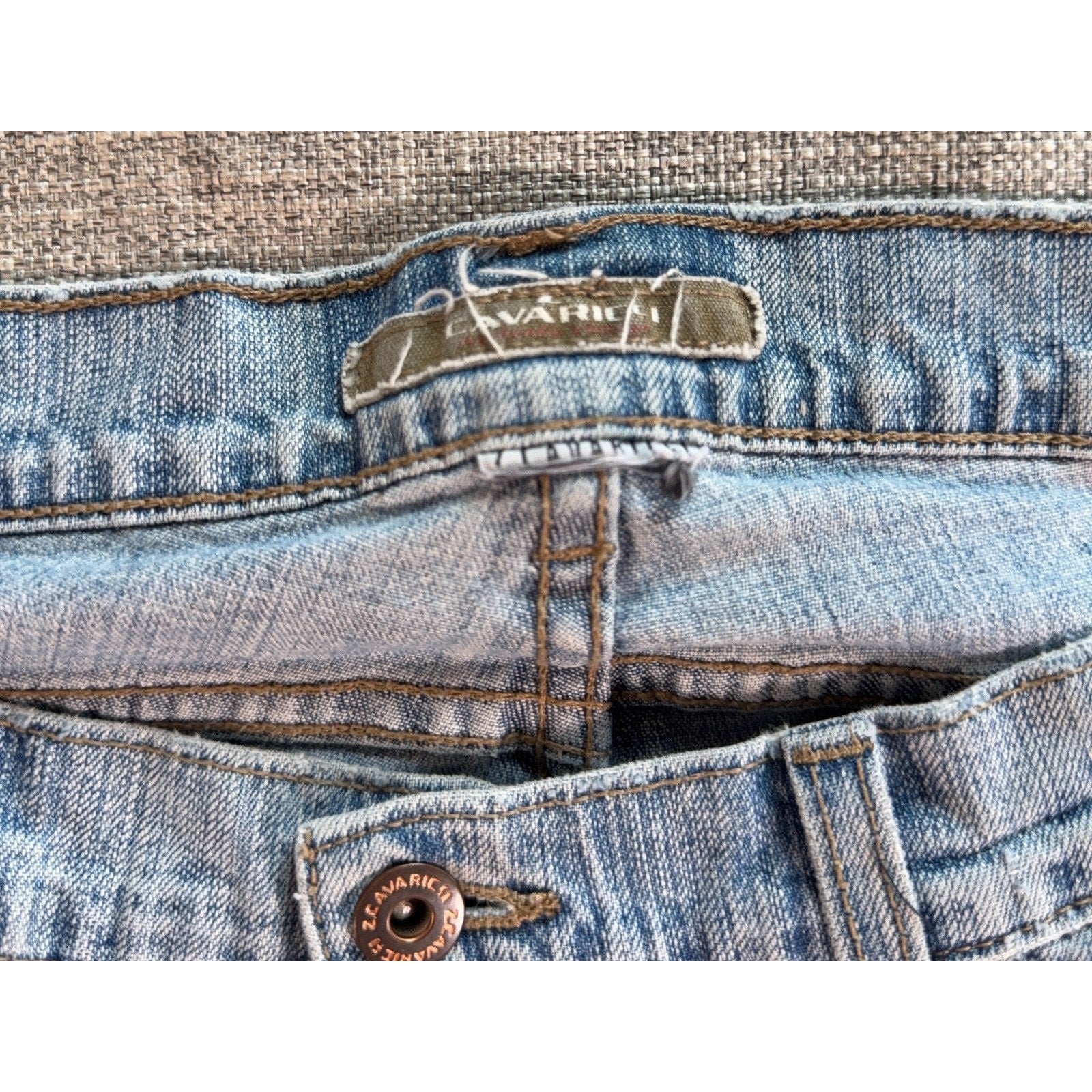 Z Cavaricci Jeans Womens 31/32 Light Wash Floral Applique Y2K Boho Flare Raw Hem