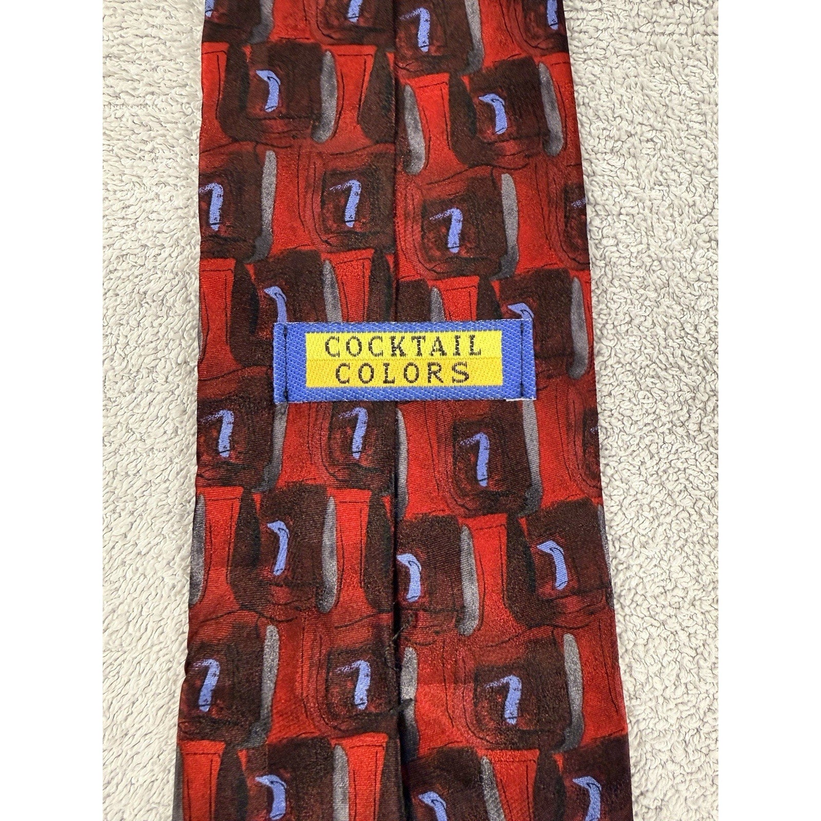 Vintage Cocktail Colors Silk Tie Abstract Red Black Retro USA Made Necktie