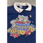 Vintage 90s Morning Sun Cat Sweatshirt XL Jerzees USA Apple Basket Collared
